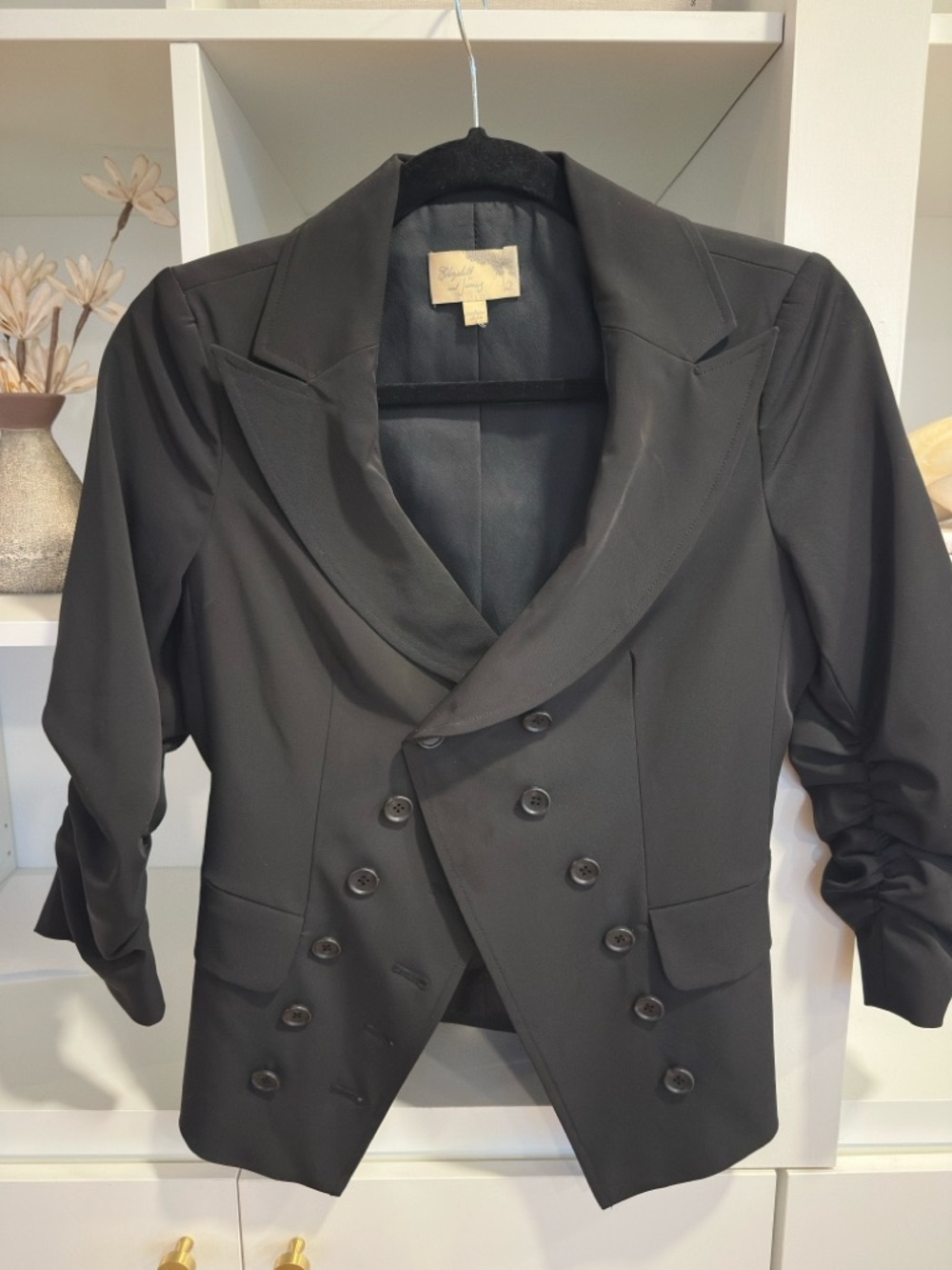 Elizabeth and James Black Double-Breasted Blazer 3/4 Sleeves